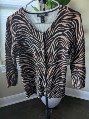 White House Black Market Black and Brown Zebra-Print Cardigan